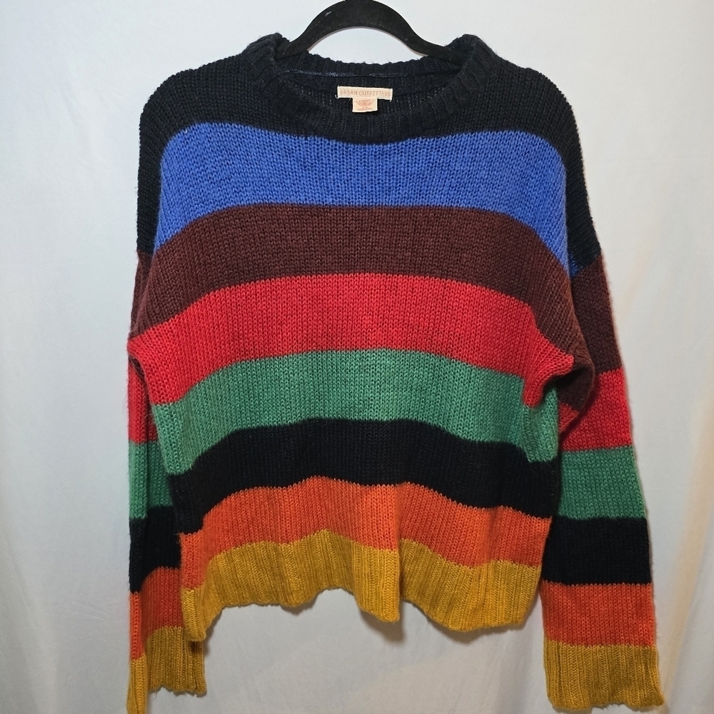 Urban Outfitters Oversized Colorul Stripe Sweater Rainbow 80s Punky Brewster, M - Picture 2 of 8